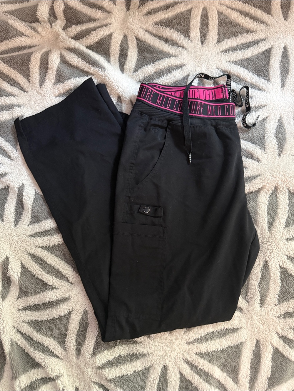 Med Couture Black Scrub Pants with Pink Branded Waistband, Medium